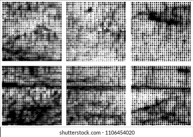 Set of grunge textures black squares on white background