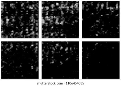 Set of grunge textures black squares on white background