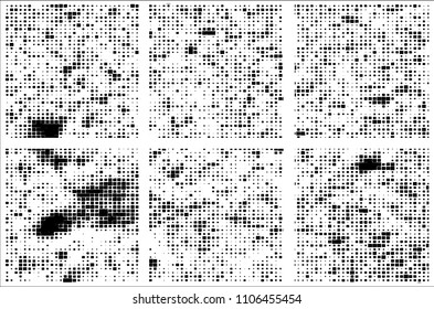Set of grunge textures black squares on white background