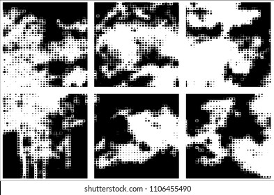 Set of grunge textures black squares on white background