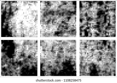 Set of grunge textures black squares on white background
