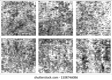Set of grunge textures black squares on white background