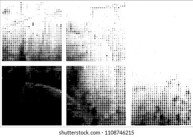 Set of grunge textures black squares on white background