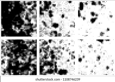 Set of grunge textures black squares on white background