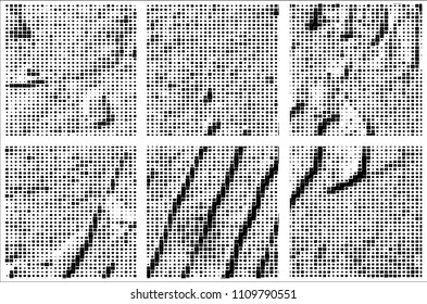 Set of grunge textures black squares on white background