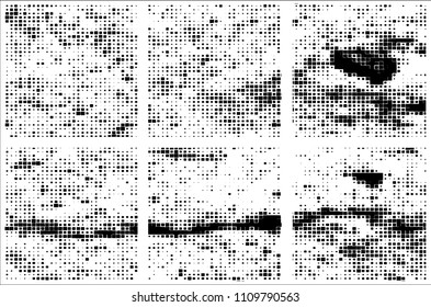 Set of grunge textures black squares on white background