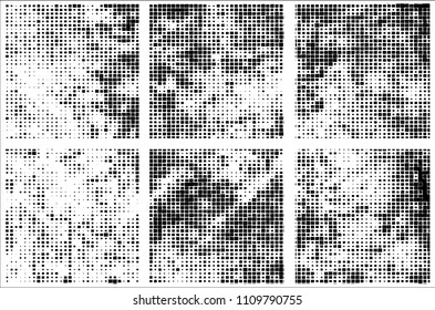 Set of grunge textures black squares on white background