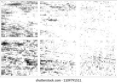 Set of grunge textures black squares on white background