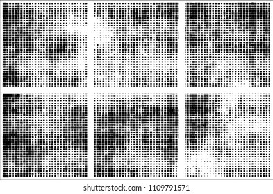 Set of grunge textures black squares on white background