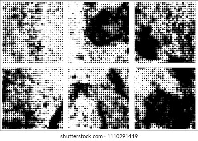 Set of grunge textures black squares on white background