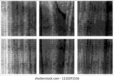 Set of grunge textures black squares on white background