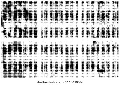 Set of grunge textures black squares on white background
