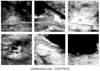 Set of grunge textures black squares on white background