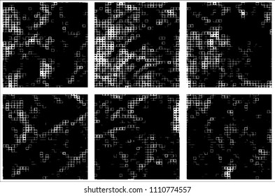 Set of grunge textures black squares on white background