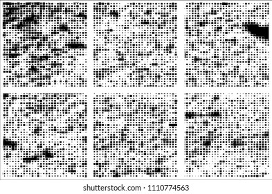 Set of grunge textures black squares on white background