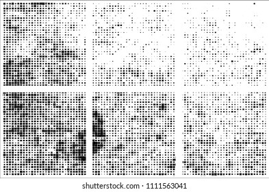 Set of grunge textures black squares on white background