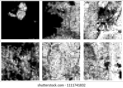 Set of grunge textures black squares on white background