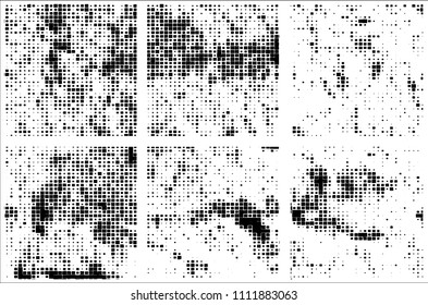 Set of grunge textures black squares on white background