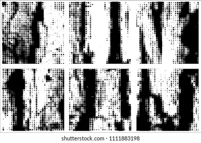 Set of grunge textures black squares on white background