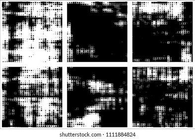 Set of grunge textures black squares on white background