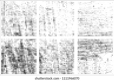 Set of grunge textures black squares on white background