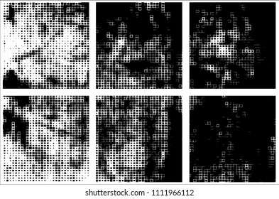 Set of grunge textures black squares on white background