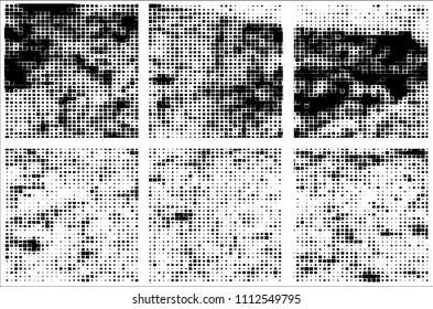 Set of grunge textures black squares on white background