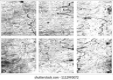 Set of grunge textures black squares on white background