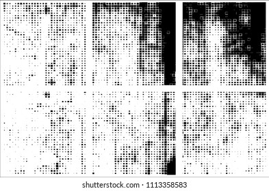 Set of grunge textures black squares on white background