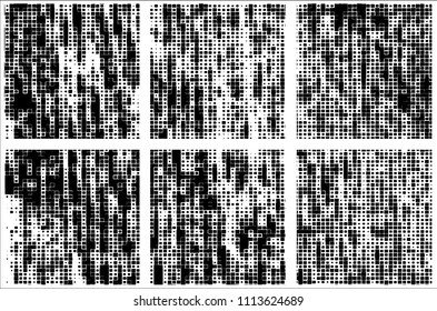 Set of grunge textures black squares on white background
