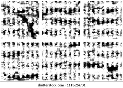 Set of grunge textures black squares on white background