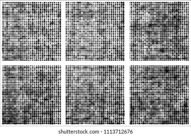 Set of grunge textures black squares on white background