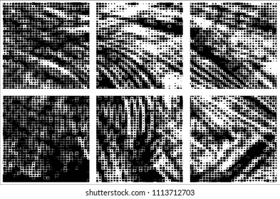 Set of grunge textures black squares on white background