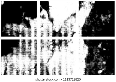 Set of grunge textures black squares on white background