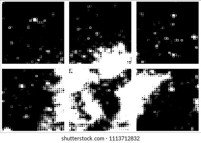 Set of grunge textures black squares on white background