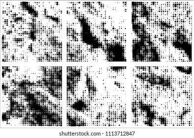 Set of grunge textures black squares on white background