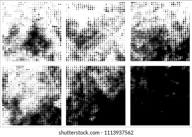 Set of grunge textures black squares on white background