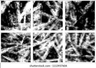 Set of grunge textures black squares on white background