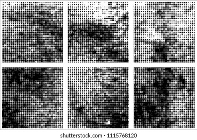 Set of grunge textures black squares on white background