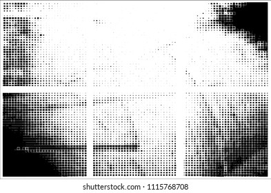 Set of grunge textures black squares on white background