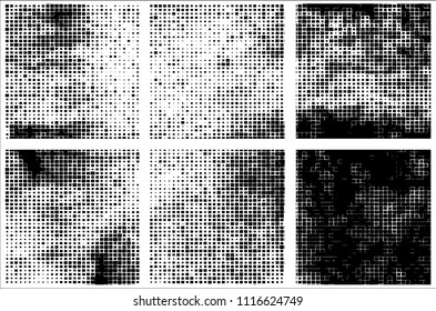 Set of grunge textures black squares on white background