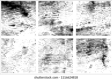 Set of grunge textures black squares on white background