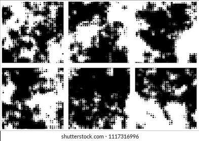 Set of grunge textures black squares on white background