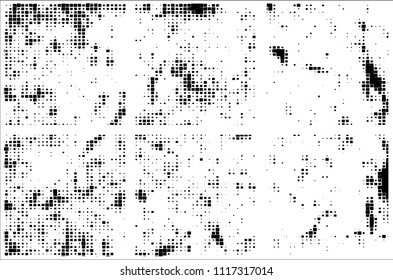 Set of grunge textures black squares on white background