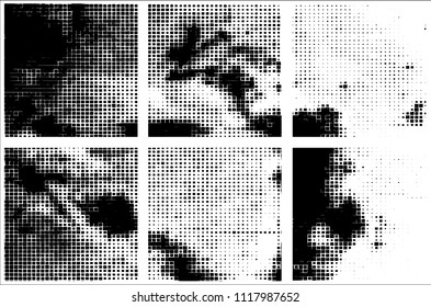 Set of grunge textures black squares on white background