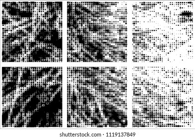 Set of grunge textures black squares on white background
