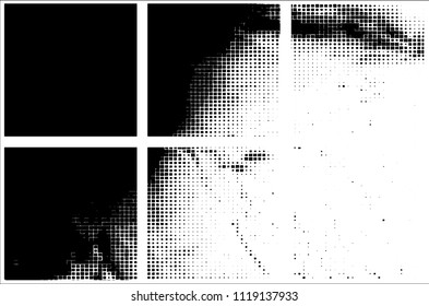 Set of grunge textures black squares on white background