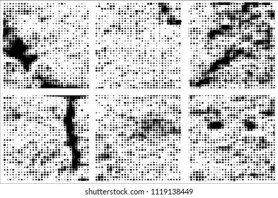 Set of grunge textures black squares on white background