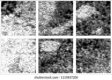 Set of grunge textures black squares on white background