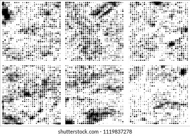Set of grunge textures black squares on white background